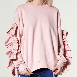 Storets // Leria Pink Ruffle Sleeve Sweatshirt